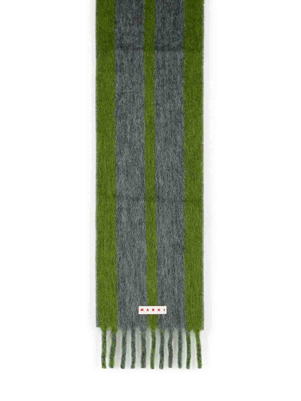 Marni: scarves - Grey Mohair Blend Scarf With Fringes