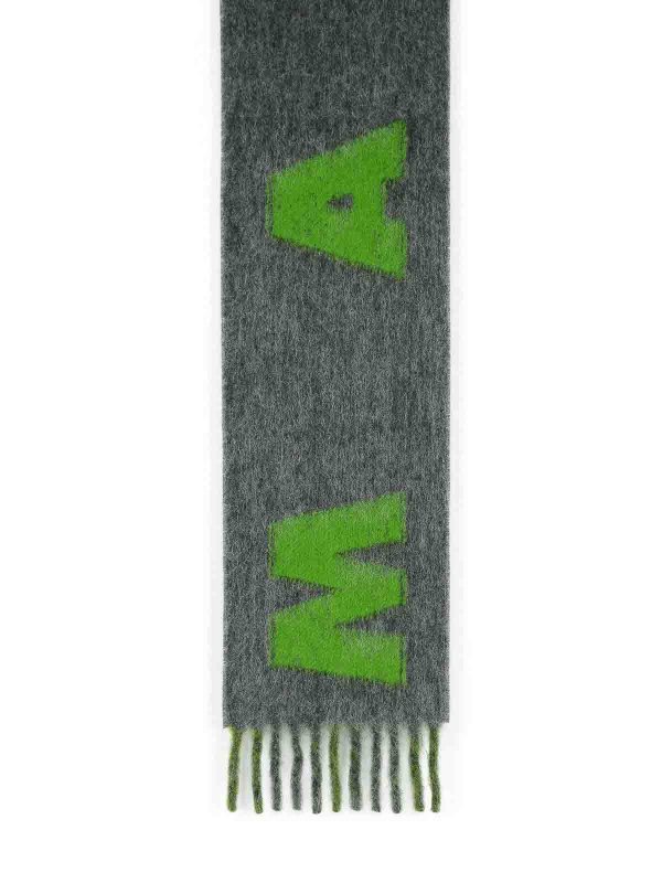 Marni: scarves online - Grey Mohair Blend Scarf With Fringes
