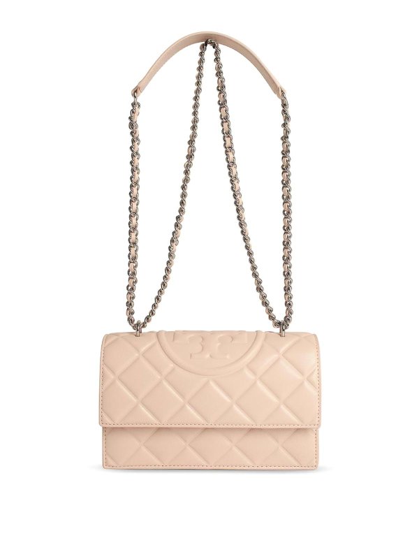 TORY BURCH: cross body bags - Fleming Small Pink Leather Crossbody Bag