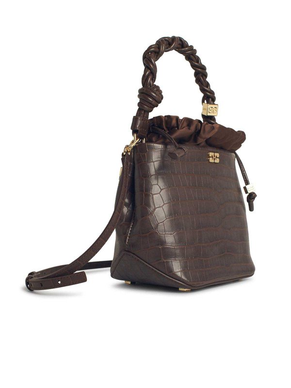 GANNI: cross body bags online - Bou Bucket Bag In Brown Leather Blend