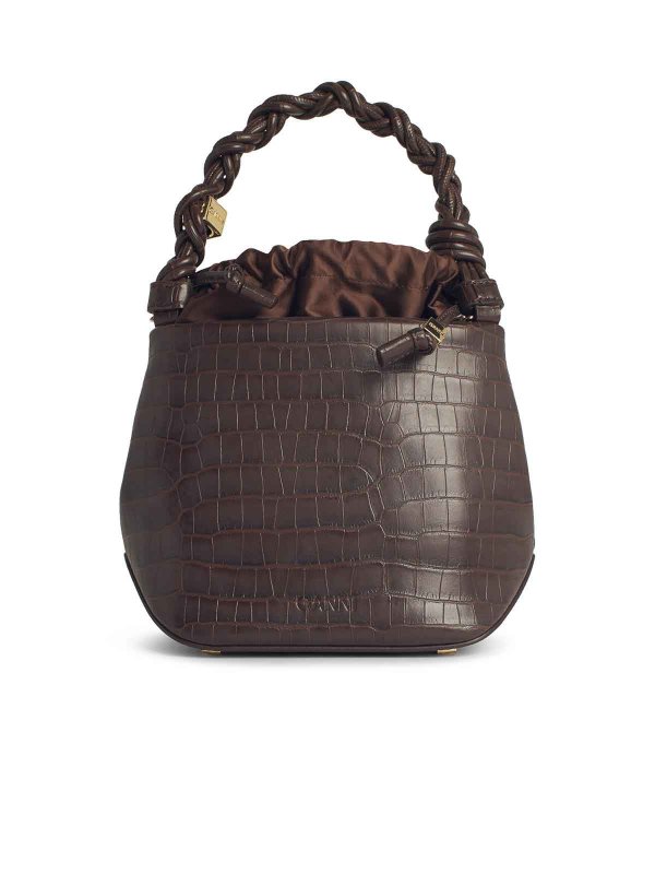 The Best Shops GANNI: cross body bags - Bou Bucket Bag In Brown Leather Blend