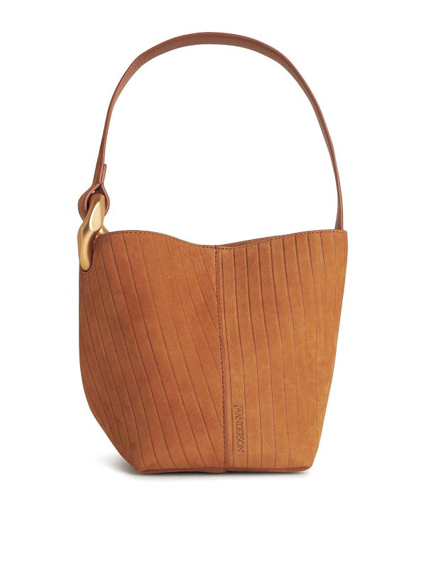 J.W. ANDERSON: cross body bags - Corner Brown Suede Bucket Bag