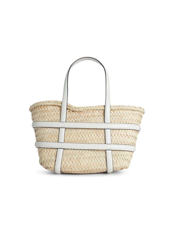 The Best Shops TORY BURCH: totes bags - Small  Shopping Bag In White Basket Straw