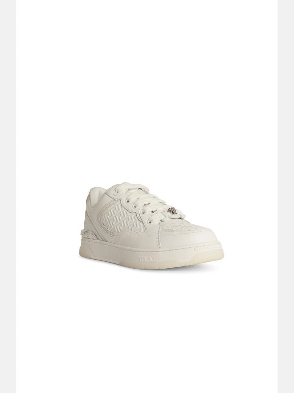 VERSACE: trainers online - Greca White Leather Blend Sneakers