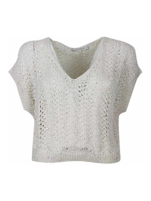 ANTONELLI FIRENZE: Strickpullover mit Rundhalsausschnitt - Rundhalspullover - Creme