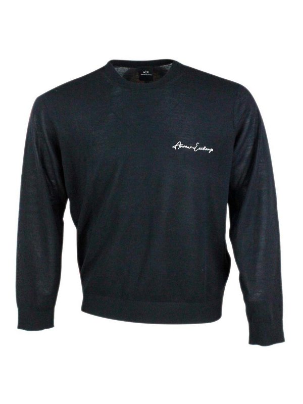 ARMANI EXCHANGE: Strickpullover mit Rundhalsausschnitt - Rundhalspullover - Schwarz