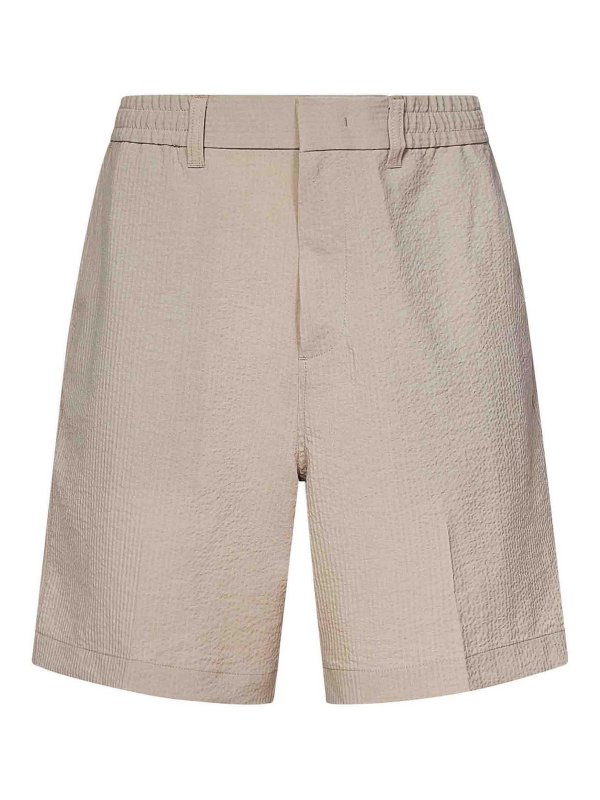 EMPORIO ARMANI: Trousers Shorts - Grey Seersucker Nylon Bermuda Shorts