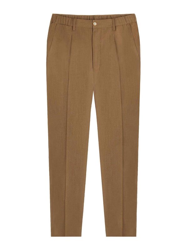 GAZZARRINI: casual trousers - Tobacco-Colored Wool Blend Chino Trousers