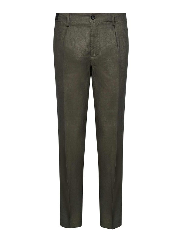 MICHAEL COAL: casual trousers - Denny Military Green Linen Trousers
