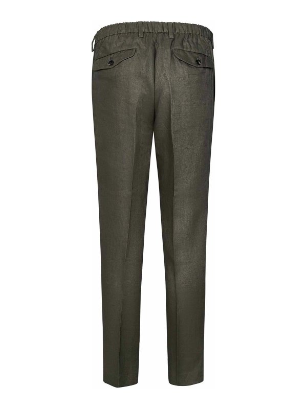 MICHAEL COAL: casual trousers online - Denny Military Green Linen Trousers
