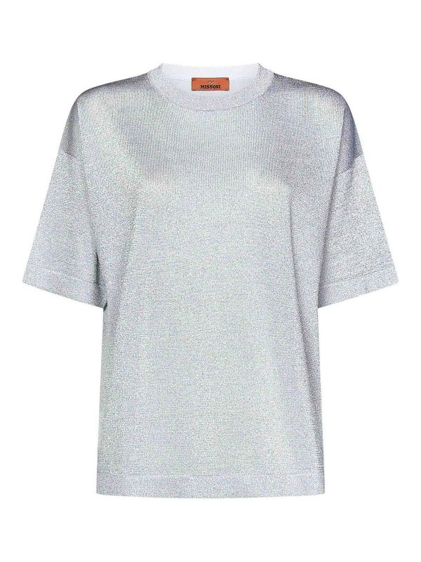 Tシャツ・カットソー MISSONI Women Tops DS25SN0HBK045A S01GC Silver Missoni Oversized Crew Neck T-Shirt - Silver