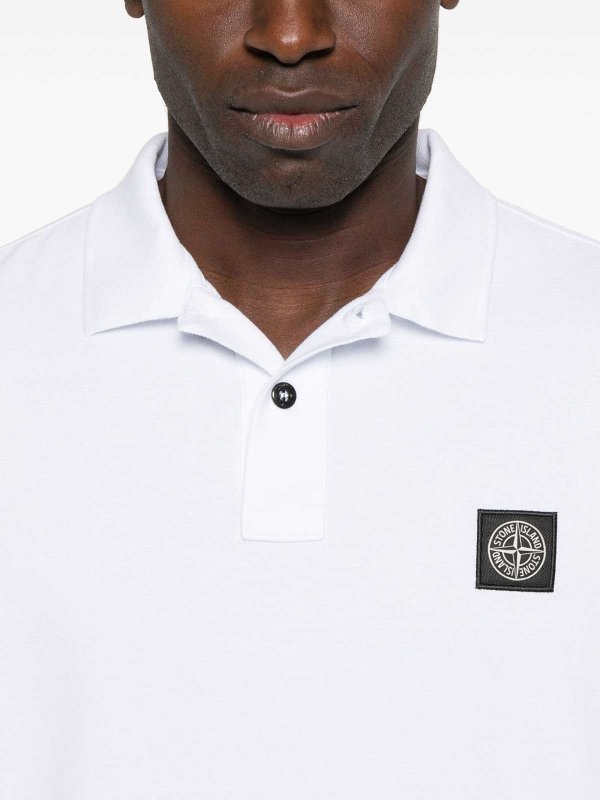 White Stretch  Pique Slim-Fit Polo Shirt shop online: STONE ISLAND