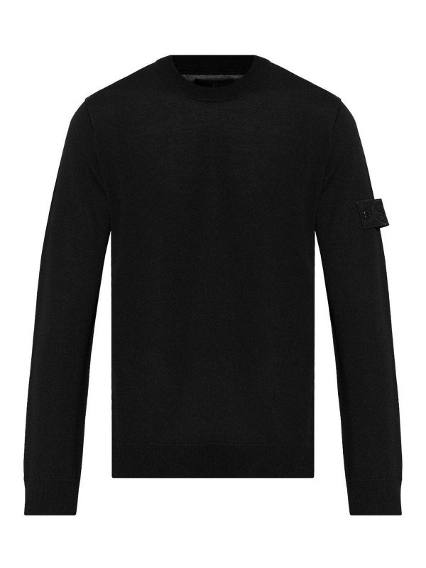 STONE ISLAND: crew necks - Black Crew Neck Sweater