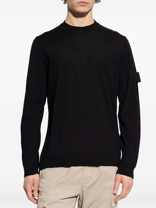 Black Crew Neck Sweater shop online: STONE ISLAND