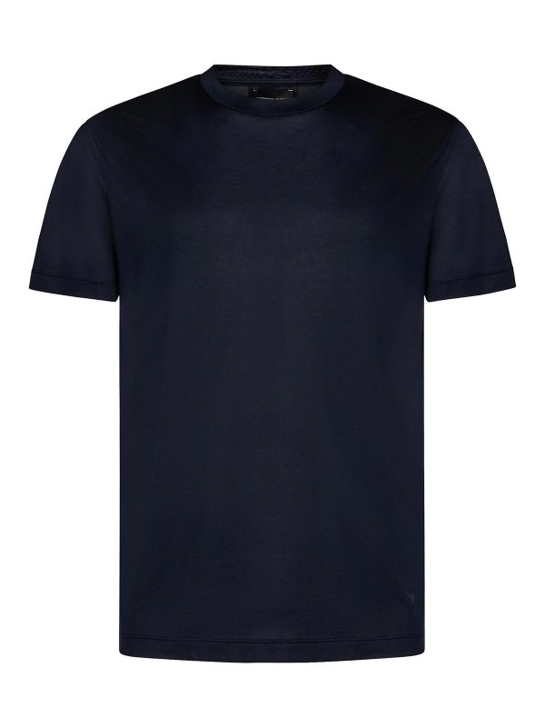 EMPORIO ARMANI: t-shirt - T-shirt scollo a battuta blu navy