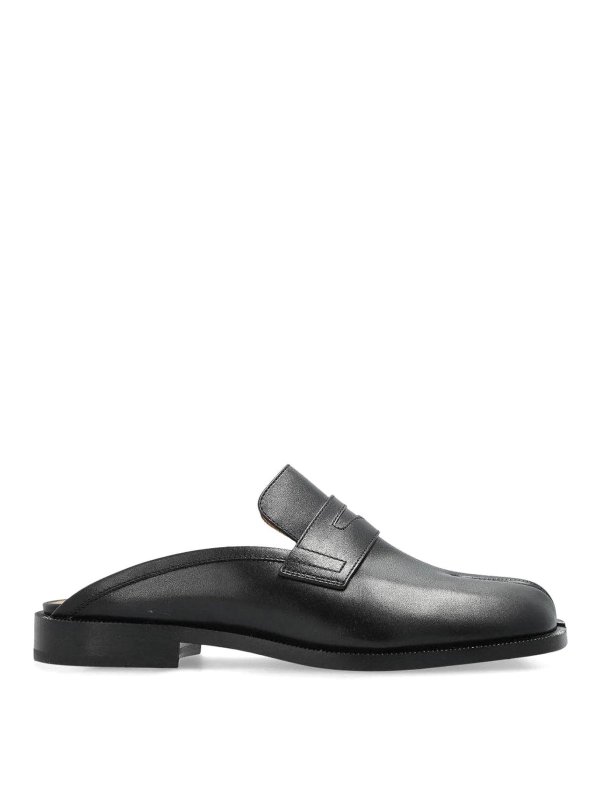 Maison Margiela: mules shoes - Tabi City Black Calf Leather Mule Loafers