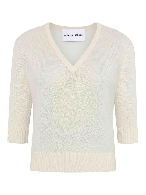 EMERSON RENALDI: Strickpullover mit V-Ausschnitt - V-Pullover - Weiß