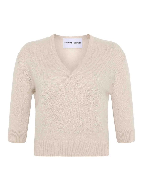 EMERSON RENALDI: Strickpullover mit V-Ausschnitt - V-Pullover - Beige