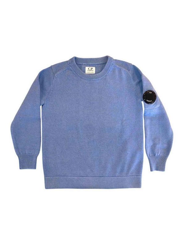 C.P. COMPANY: crew necks - HIGHLUM BLUE PULLOVER WITH LOGO on the sleeve