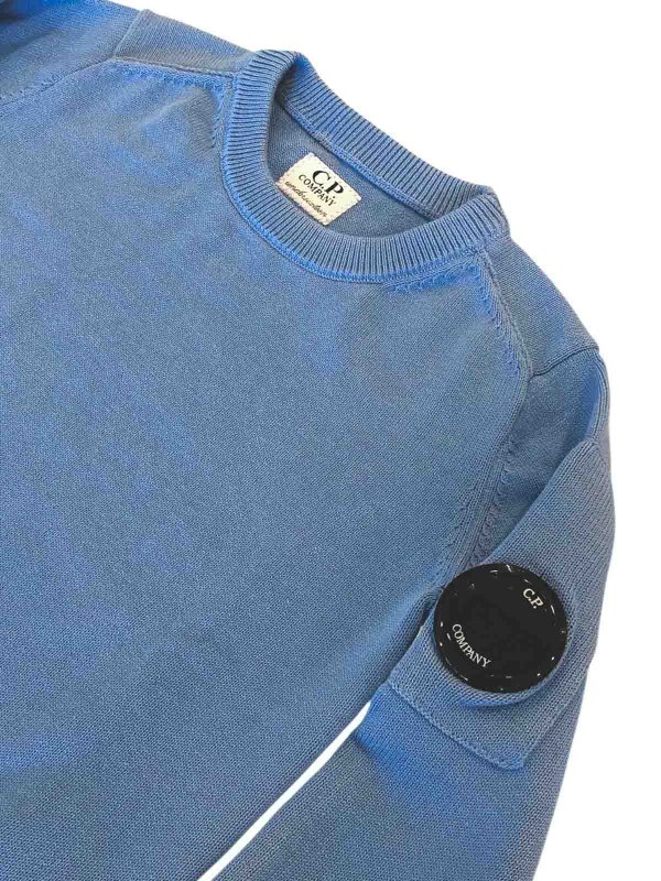 The Best Shops C.P. COMPANY: crew necks - HIGHLUM BLUE PULLOVER WITH LOGO on the sleeve