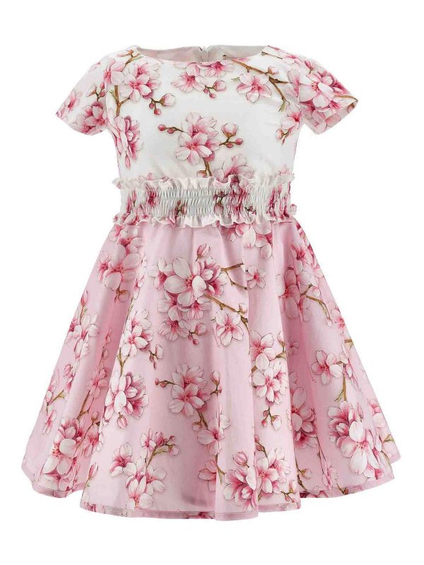 MONNALISA: knee length dresses - Sttropez popeline dress peach flowers