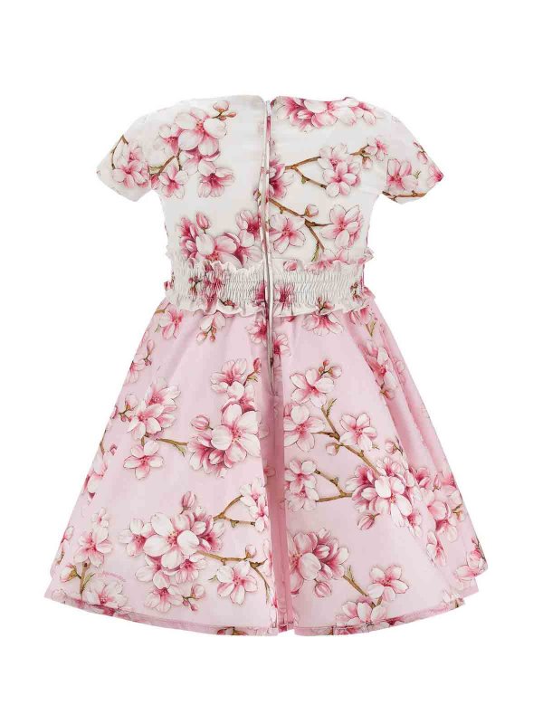 MONNALISA: knee length dresses online - Sttropez popeline dress peach flowers