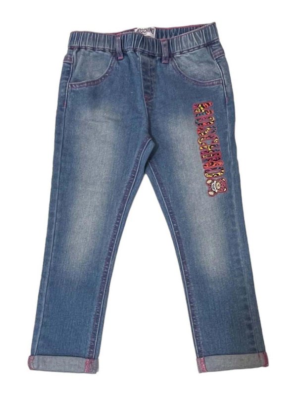 Moschino Kids: bootcut jeans - Jeans with multi logo