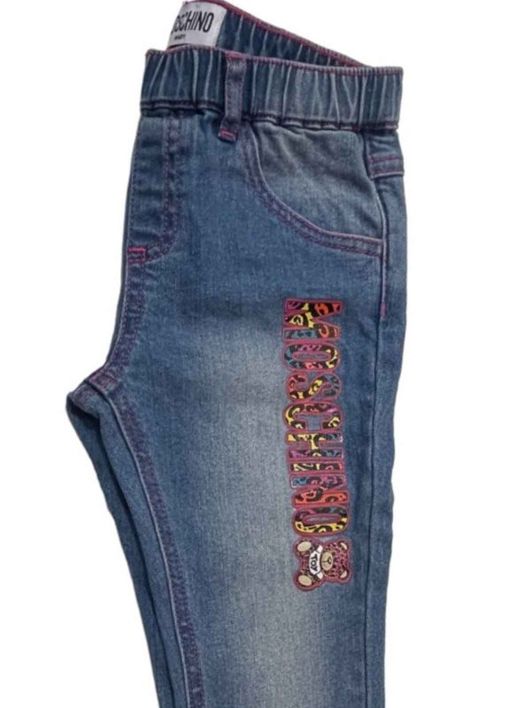 Jeans with multi logo shop online: Moschino Kids