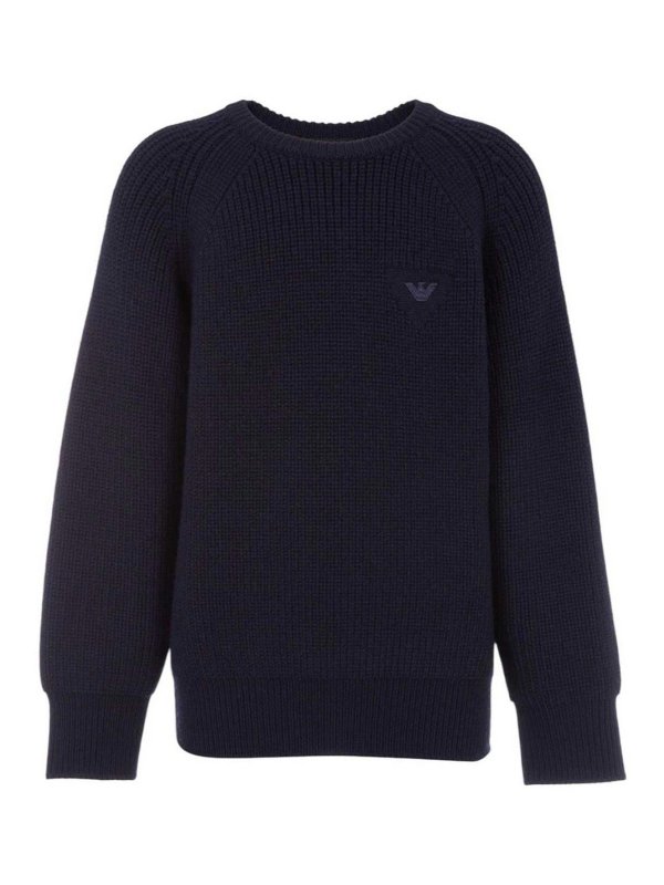 EMPORIO ARMANI: crew necks - Blue Pullover in Lana Mixed