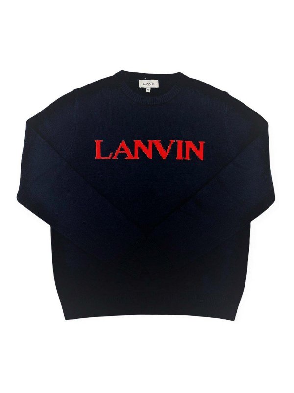 LANVIN: crew necks online - Blue pullover with red printing