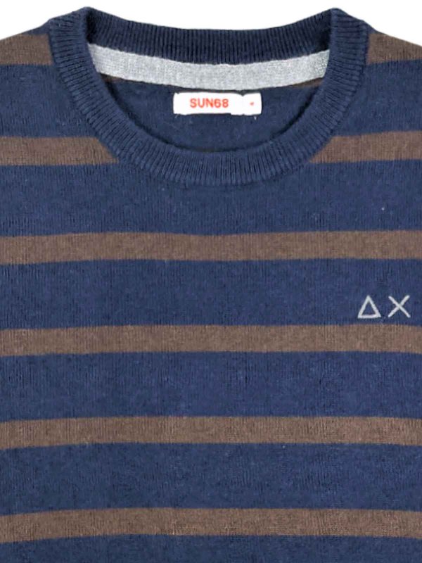 The Best Shops SUN 68: crew necks - Blue-Cuccolated Row Strangollo Pullover