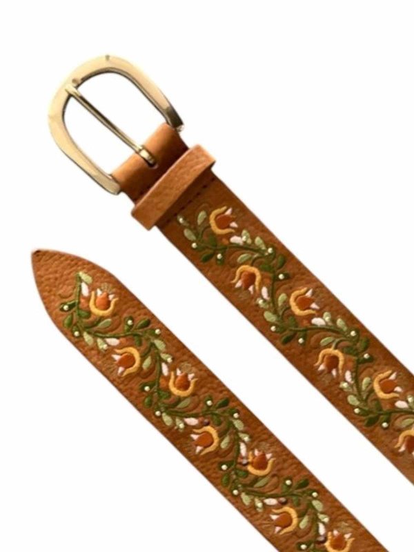 ORCIANI: belts online - Nabucco leather belt with floral embroidery