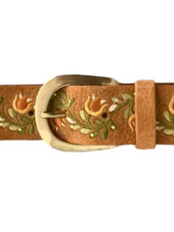 The Best Shops ORCIANI: belts - Nabucco leather belt with floral embroidery