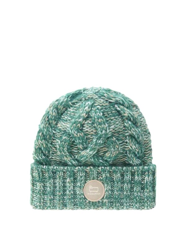 WOOLRICH: hats & caps - Wool and Mohair melange green mantem cap