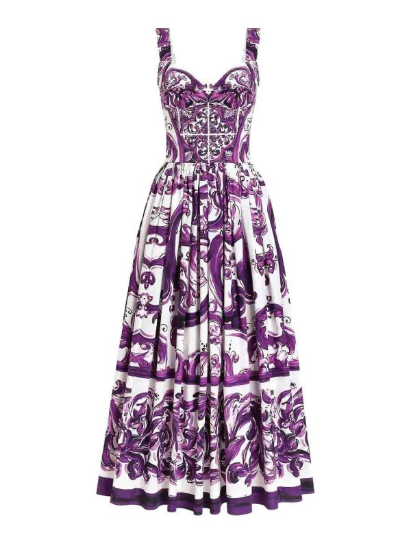 DOLCE & GABBANA: knee length dresses - Maiolica Print Dress