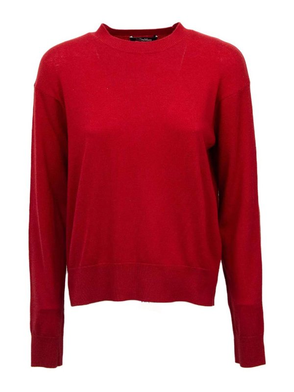 Max Mara: Strickpullover mit Rundhalsausschnitt - Rundhalspullover - Rot