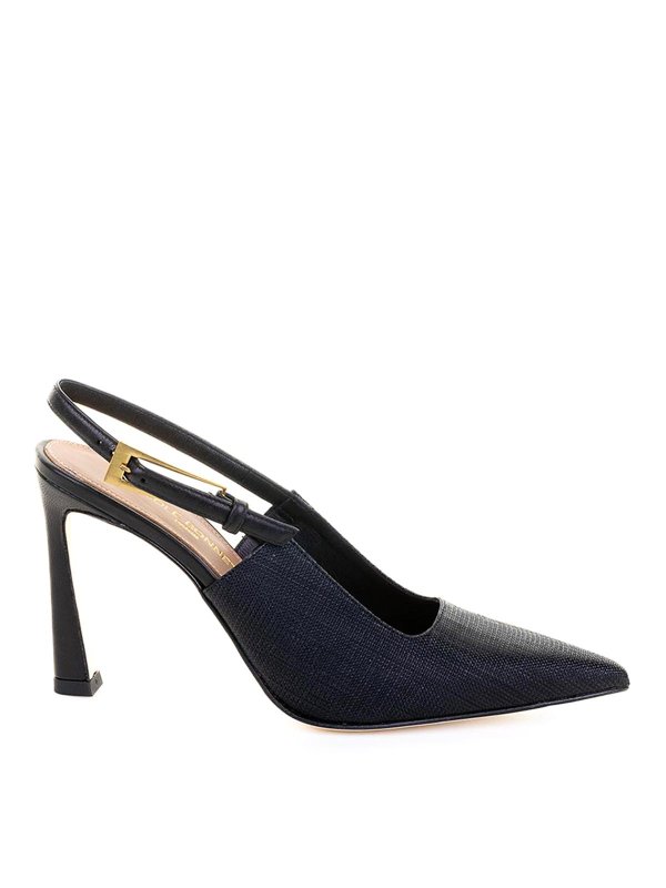 CHANTAL: court shoes - Black leather slingback dollet