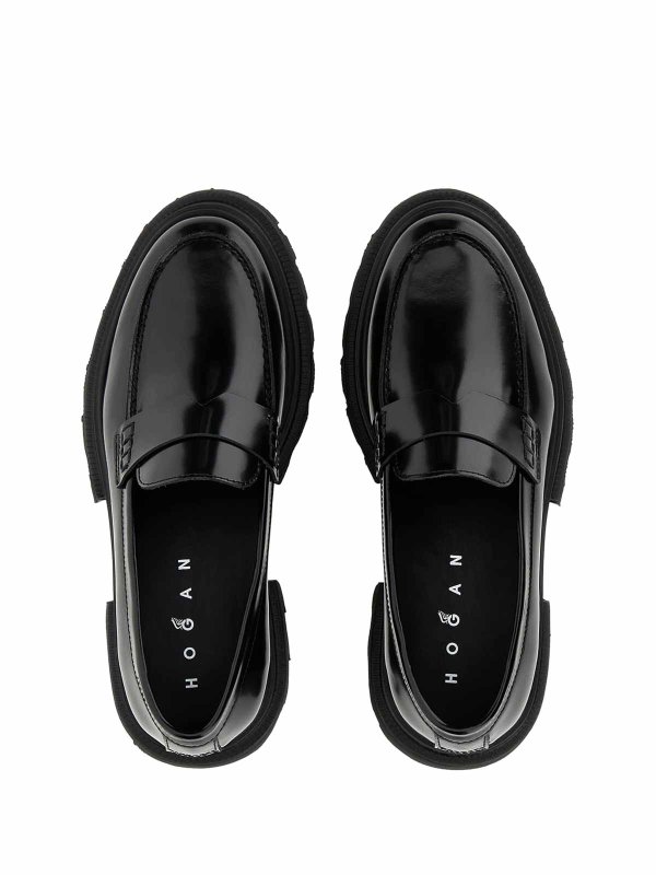 H674 black moccasin in leather shop online: HOGAN