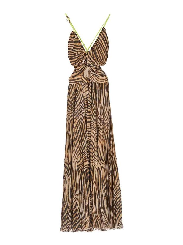 JUST CAVALLI: maxi dresses - Long Plisse Dress Dress Georgette Tiger