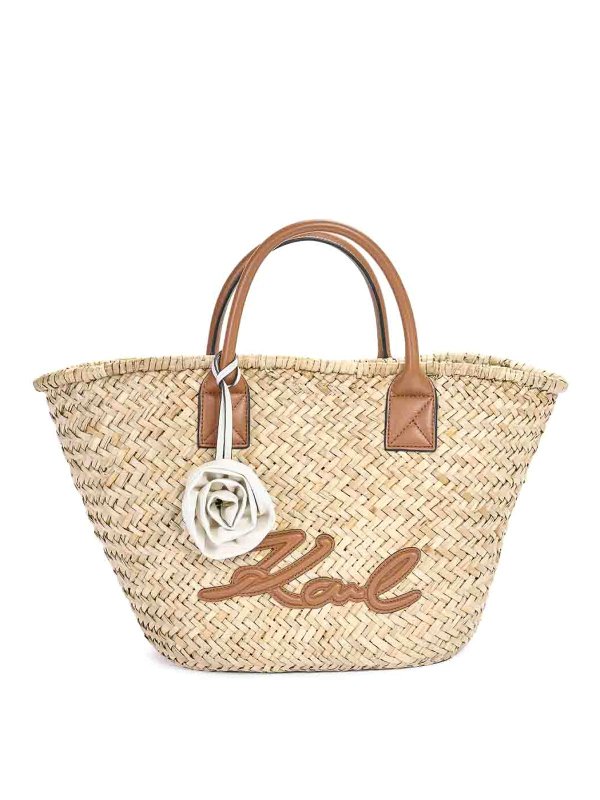 KARL LAGERFELD: cross body bags - K/Signature Raffia Medium Basket