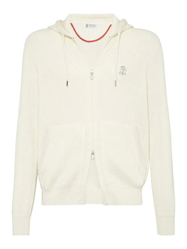 BRUNELLO CUCINELLI: Sweatshirts & Sweaters - Cotton English Rib Knit Hooded Sweatshirt
