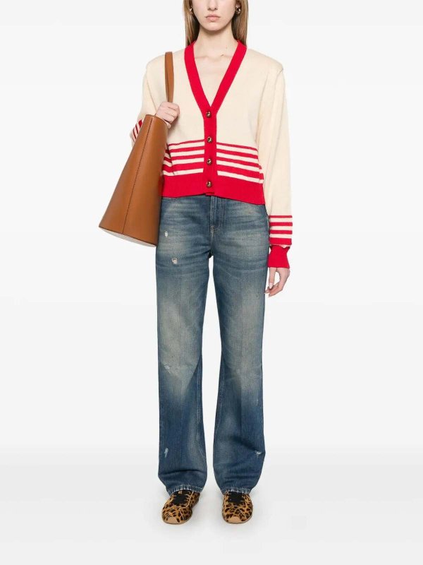 GOLDEN GOOSE: cardigans online - `Journey` Knit Cropped Striped Cardigan