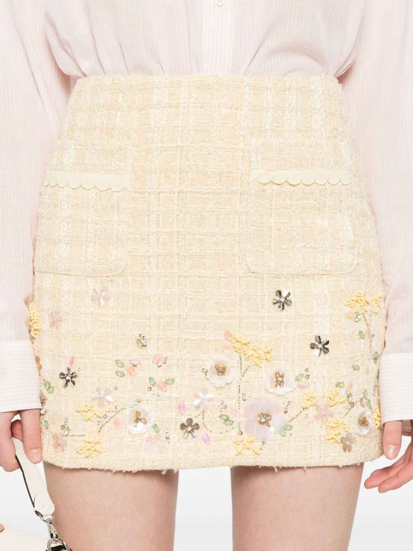 ELISABETTA FRANCHI: minigonne online - Minigonna di tweed con ricamo floreale