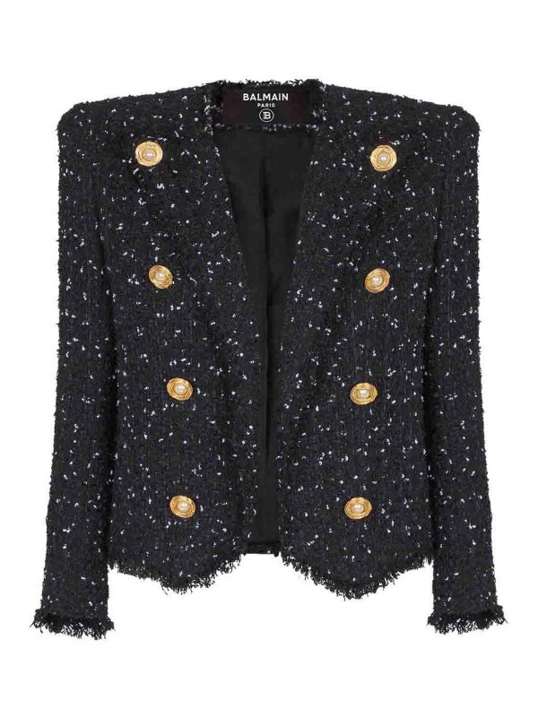 Balmain: casual jackets - 8-Button Spencer Jacket In Polka Dot Tweed