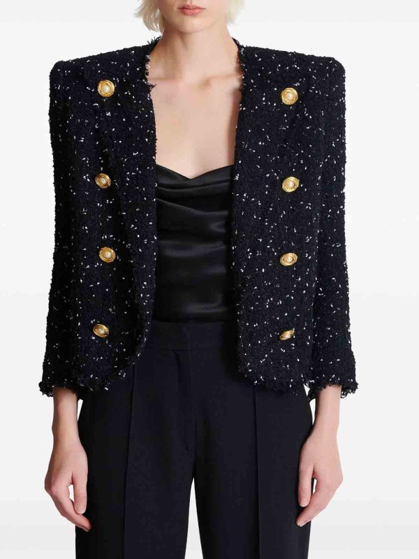 8-Button Spencer Jacket In Polka Dot Tweed shop online: Balmain