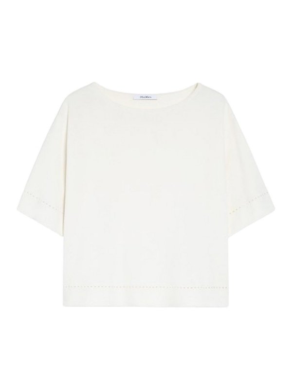 Max Mara: Escotes barcos - Suéter Con Escote Barco - Blanco