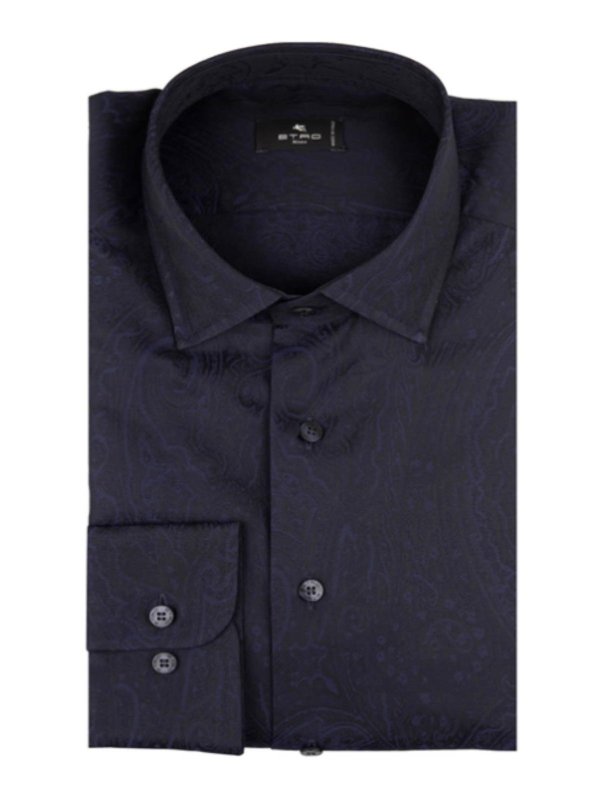 ETRO: shirts - Shirt In Blue Jacquard Cotton