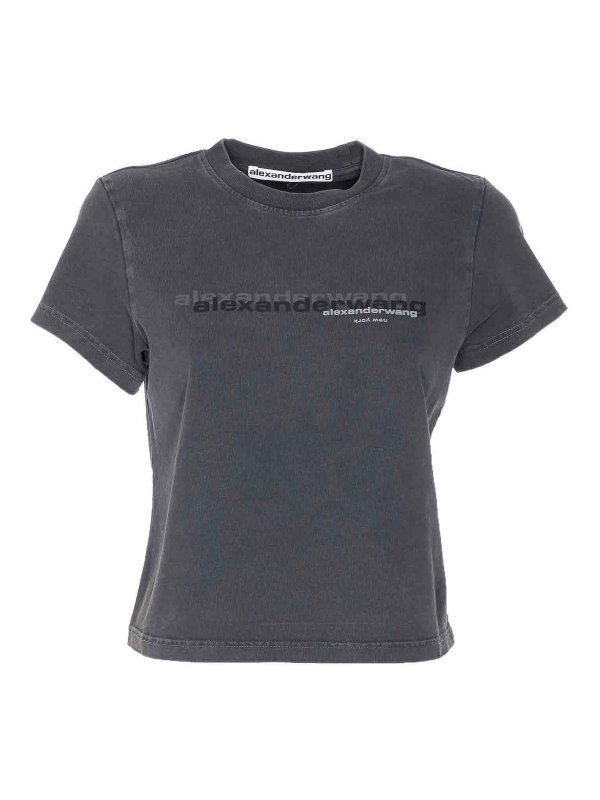 ALEXANDER WANG: t-shirts - Washed Black Shrunken T-Shirt