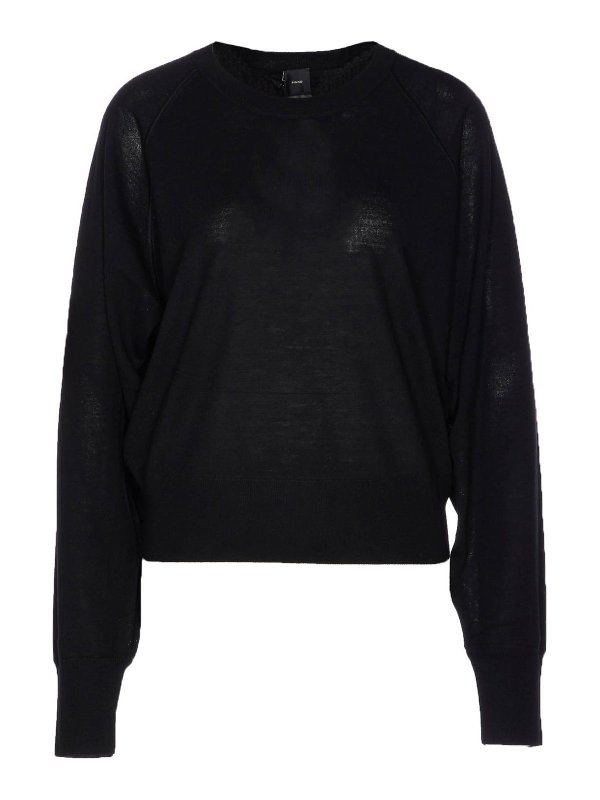 Pinko: Strickpullover mit Rundhalsausschnitt - Rundhalspullover - Schwarz