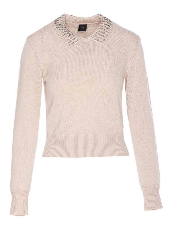 Pinko: Strickpullover mit Rundhalsausschnitt - Rundhalspullover - Beige